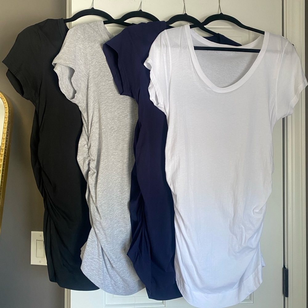 Short Sleeve Maternity T-shirt. Set of 4. Navy, Black, Grey and White